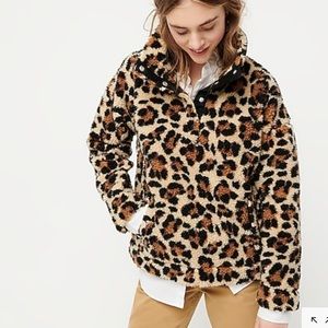 J. Crew Snap-collar sherpa sweatshirt in leopard